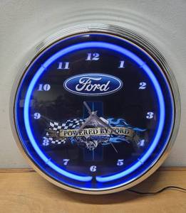 lot 242 image: Larger Size 15 FORD Lighted Advertising Clock - Powered by Ford