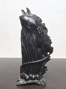 lot 262 image: Impressive Vintage Oriental Carved Black Stone (Possibly Jet Stone) Sculpture wFish 