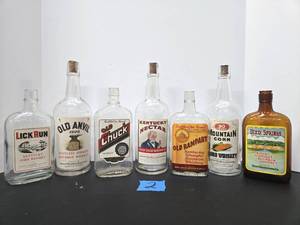 lot 273 image: Great Looking Group of Old Whiskey Bottles wLabels #2