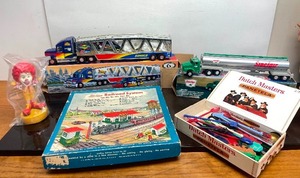 lot 325 image: Lot of Assorted Items - Diecast Trucks, Stir Sticks & More