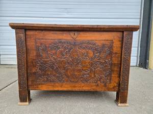 lot 332 image: Hand Carved Hungarian Folk Art Blanket Chest