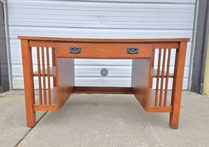 lot 335 image: Signed BASSETT Mission Oak Desk