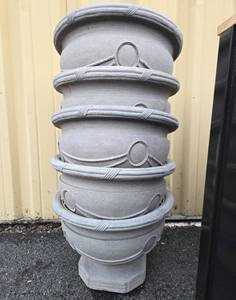 lot 339 image: Lot of 5 Matching Large Outdoor Faux Cement Planters by Grosfillex