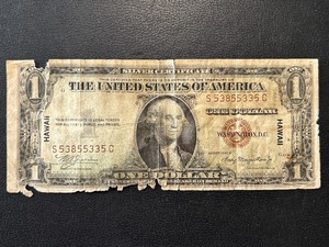 lot 19 image: 1935 A $1 Dollar Silver Certificate Hawaii Trinary Bill