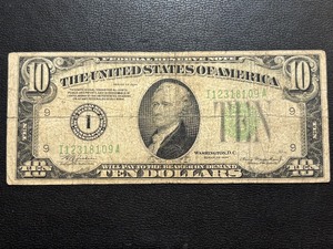 lot 48 image: 1934 Green Seal $10 Dollar Federal Reserve Note