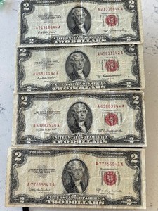 lot 192 image: 1953 Red Seal $2 Dollar Bills