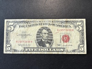 lot 104 image: 1963 Red Seal $5 Dollar Note