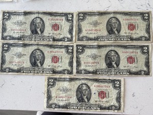 lot 172 image: 1953 Red Seal $2 Dollar Notes
