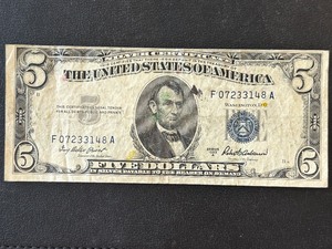 lot 173 image: 1953 A Blue Seal $5 Dollar Silver Certificate