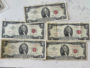 lot 174 image: 1963 Red Seal $2 Dollar Notes