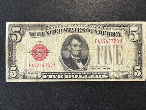 lot 3 image: 1928 C Red Seal $5 Dollar Note