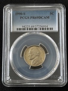 lot 10 image: 1990-S Jefferson Nickel Proof PCGS PR69 Deep Cameo