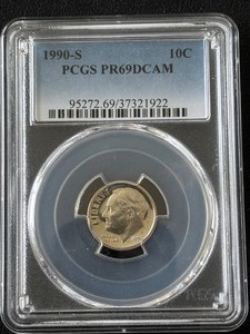lot 12 image: 1990-S Roosevelt Dime Proof PCGS PR69 Deep Cameo