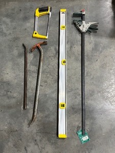 lot 79 image: Level, Clamp, Pry Bars