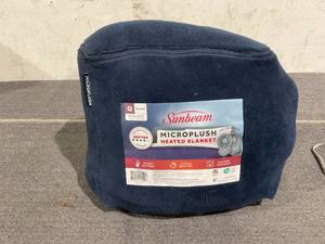 lot 111 image: Sunbeam Queen Blanket Poseidon Microplush, 12 Heat Settings, 12-Hour Auto Shut-Off, Electric Heated Blanket with Controller