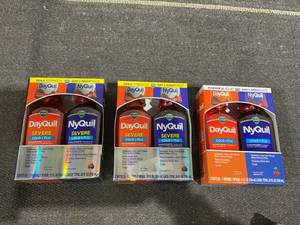lot 154 image: LOT OF 3 2PCS Vicks DayQuil and NyQuil Severe Cold and Flu Liquid, Cold and Flu Medicine for Adults