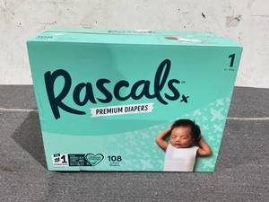 lot 158 image: Rascal  Friends Premium Diapers, Size 1, 108 Count Absorbing Diaper