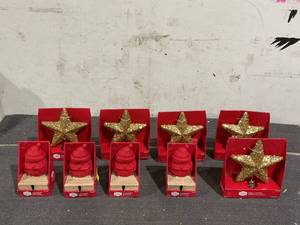 lot 161 image: LOT OF 9 Holiday Time Stocking Holder & Tree Topper