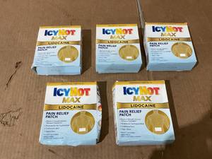 lot 251 image: LOT OF 5 Icy Hot Max Topical Pain Reliever Patches, Numbing Cream and Muscle Rub Alternative, 4% Lidocaine and 1% Menthol
