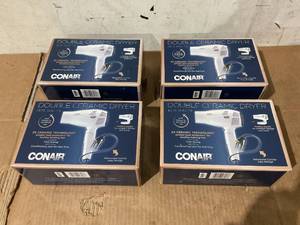 lot 279 image: LOT OF 4 Conair Frizz-Reducing Conair Double Ceramic Travel Hair Dryer, Travel Light And Help Fight Frizz 289DCM