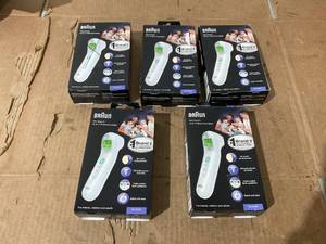 lot 285 image: LOT OF 5 Braun No Touch 3-in-1 Digital Thermometer, Suitable for All Ages, BNT100US