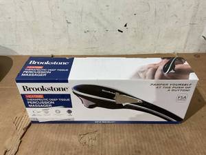 lot 288 image: Brookstone Handheld Percussion Body Massager, 4 Vibration Modes, 5 Interchangeable Heads