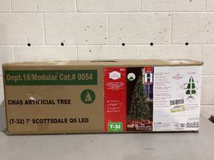 lot 500 image: 7 Pre-Lit Scottsdale Pine Artificial Christmas Tree, Clear LED Lights with Quick Set, by Holiday Time