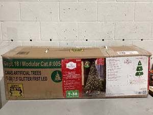 lot 502 image: 7.5ft Pre-Lit Glittering Frost Pine Artificial Christmas Tree, 350 LED, Green, by Holiday Time