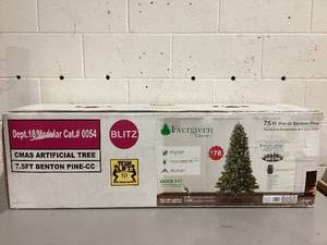 lot 503 image: Evergreen Classics 7.5ft Pre-Lit Benton Pine Artificial Christmas Tree, Color-Changing LED Lights