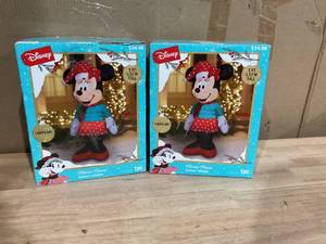 lot 363 image: LOT OF 2 Christmas Airblown Inflatables Yard Decoration Minnie in Puffer Jacket Disney, 5 ft