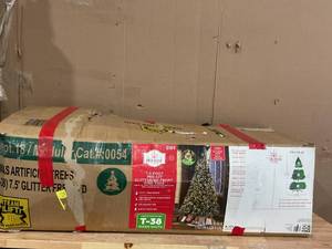 lot 374 image: 7.5ft Pre-Lit Glittering Frost Pine Artificial Christmas Tree, 350 LED, Green, by Holiday Time