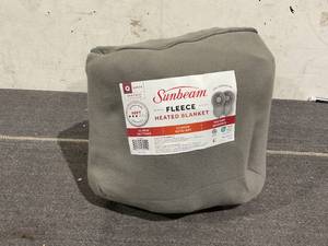 lot 188 image: Queen Size Sunbeam Blanket Grey Fleece, 12 Heat Settings, 12-Hour Auto Shut-Off, Electric Heated Blanket with Controller, 90 x 84