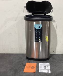 lot 659 image: Nine Stars 13.2 Gallon Trash Can, Motion Sensor Kitchen Trash Can, Stainless Steel