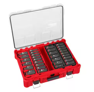 lot 75 image: 31PCS Milwaukee SHOCKWAVE Impact-Duty 12 Drive Metric and SAE Deep Well Impact PACKOUT Socket Set