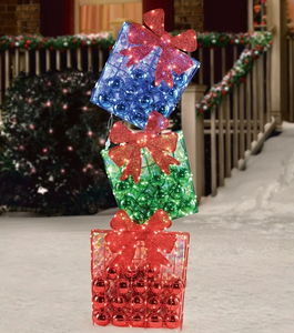 lot 492 image: Light-Up Micro LED 56 Ornament-Filled Stacked Gift Boxes, by Holiday Time