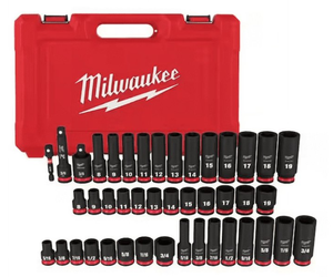 lot 515 image: 43PCS Milwaukee SHOCKWAVE 38 Drive SAE and Metric 6 Point Impact Socket Set