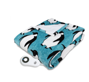 lot 117 image: Serta Shiny Sherpa Electric Heated Warming Throw Blanket Penguin Teal