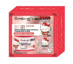 lot 227 image: LOT OF 2 The Creme Shop Hello Kitty Peppermint Cocoa Spa Set-12.36 oz Bath Crystals14.1 oz Sugar Body Scrub