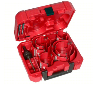 lot 407 image: Milwaukee Hole Cutter Kit 10 Pieces, 2 18 in to 4 14 in Saw Size Range, 2 14 in Max. Cutting Dp