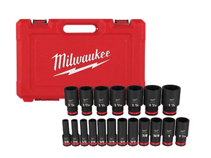 lot 207 image: Milwaukee SHOCKWAVE 12 in. Drive SAE 6 Point Impact Socket Set (19-Piece)