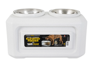 lot 566 image: Gamma2 Vittles Vault 2-in-1 Elevated Stainless Steel Dog Bowls with 50 lb Dry Food Storage