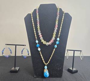 Set of Colorful Beaded Necklaces and Earrings - display not inc