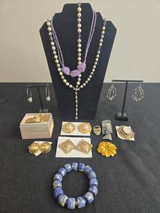 Collection of Vintage Jewelry Including Necklaces, Earrings, and Brooches - display not inc