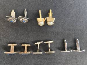 lot 17 image: Set of Assorted Vintage Cufflinks with Sterling Silver and Gem Accents
