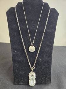 lot 28 image: Set of Silver-Tone Necklaces with Love Pendant and Teardrop Crystal - display not inc