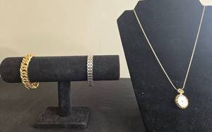 lot 45 image: Elegant Two Bracelet Set with Roman Numeral Pendant Watch Necklace (untested) - display not inc