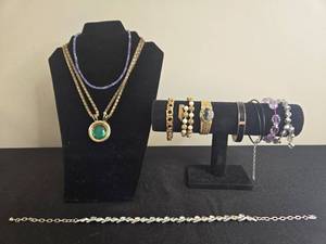 lot 108 image: Elegant Jewelry Set with Multiple Necklaces & Bracelets - display not inc