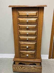 lot 110 image: Wooden Jewelry Armoire with Mirror and Multiple Drawers - Rolls