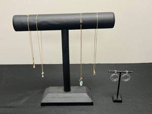 lot 111 image: Assorted Collection of Gold Tone Chains and Silver Tone Earrings - display not inc
