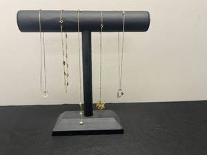 lot 113 image: Collection of Elegant Necklaces with Heart and Leaf Pendants - display not inc